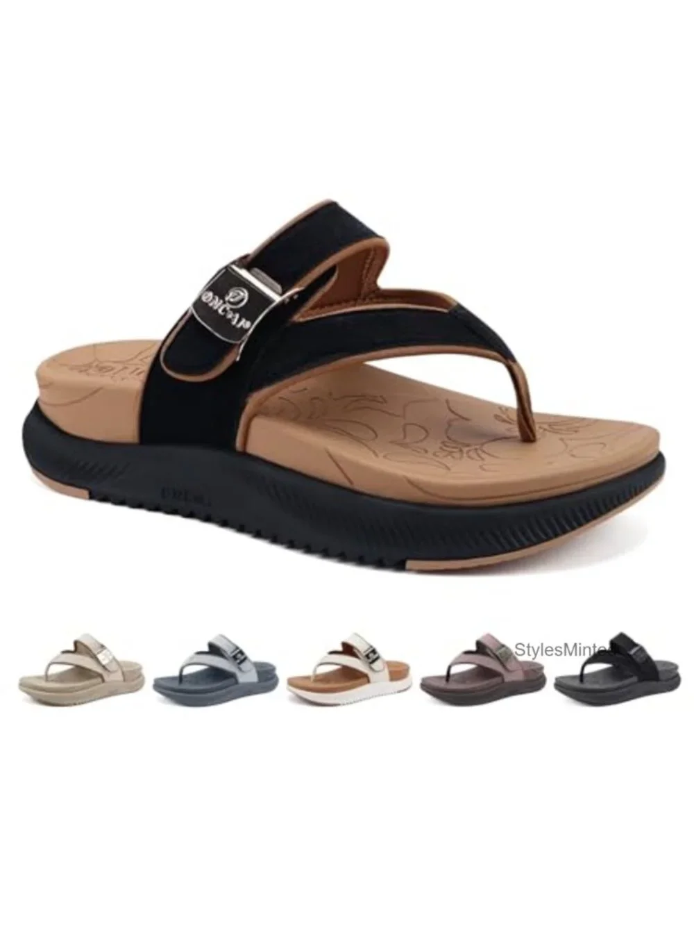 Women's Orthopedic Platform Flip Flops with Arch Support, Faux Leather